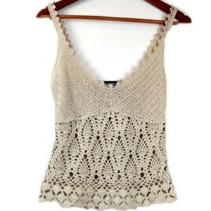 Vtg 90s  HAND KNIT Boho CROCHET Hippie Tank